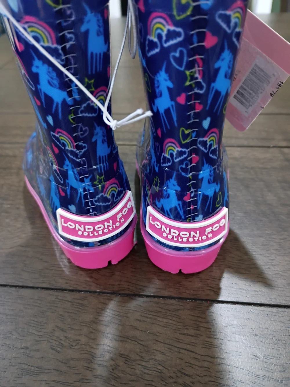 London Fog Kids Rain Boots - Navy with Pink Soles and Handles